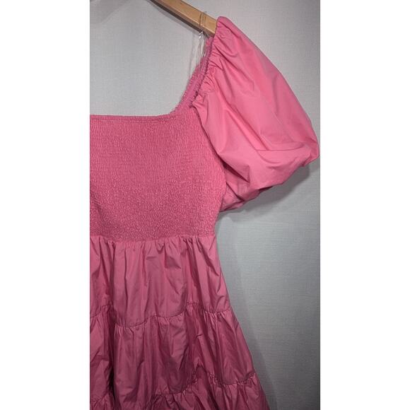 Entro Womens Pink Puff Sleeve Tiered‎ Mini Dress M Pink Smocked Bodice Coquette - Picture 3 of 8